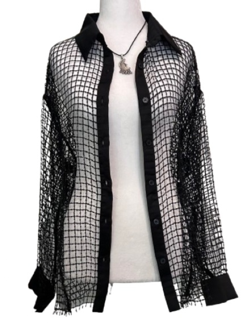 Willow & Root Sheer Mesh Blouse Sequin Bottom Down Whimsigoth Grunge Size L